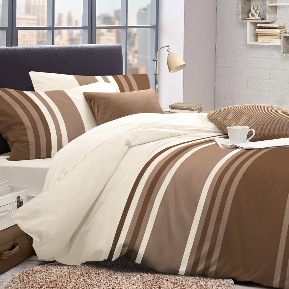 Velosso Tonal Stripe Chocolate Duvet Cover & Pillowcase Set