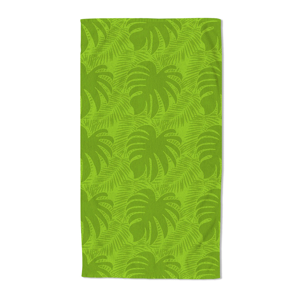 Velosso Green Tropical Leaves Embossed Jacquard Beach Towel