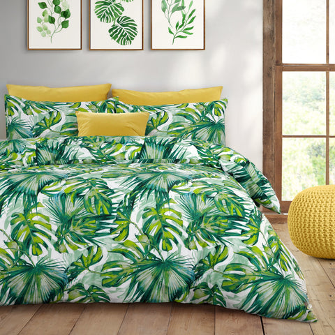 Velosso Tropical Leaf Green Duvet Cover & Pillowcase Set