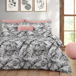 Velosso Tropical Leaf Grey Duvet Cover & Pillowcase Set