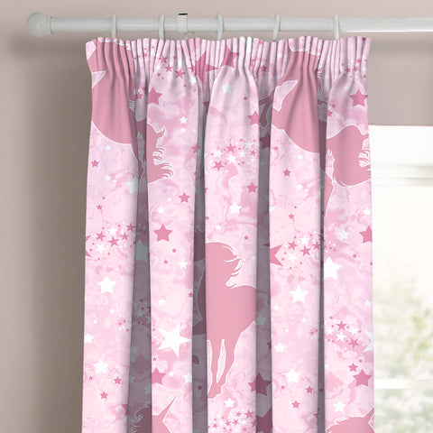 Velosso Unicorn Pink Glow In Dark Pencil Pleat Curtains