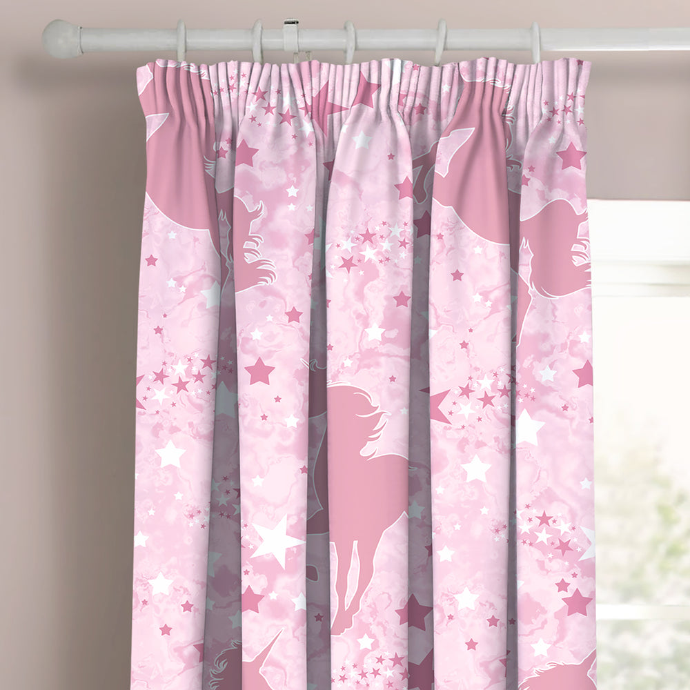 Velosso Unicorn Pink Glow In Dark Pencil Pleat Curtains