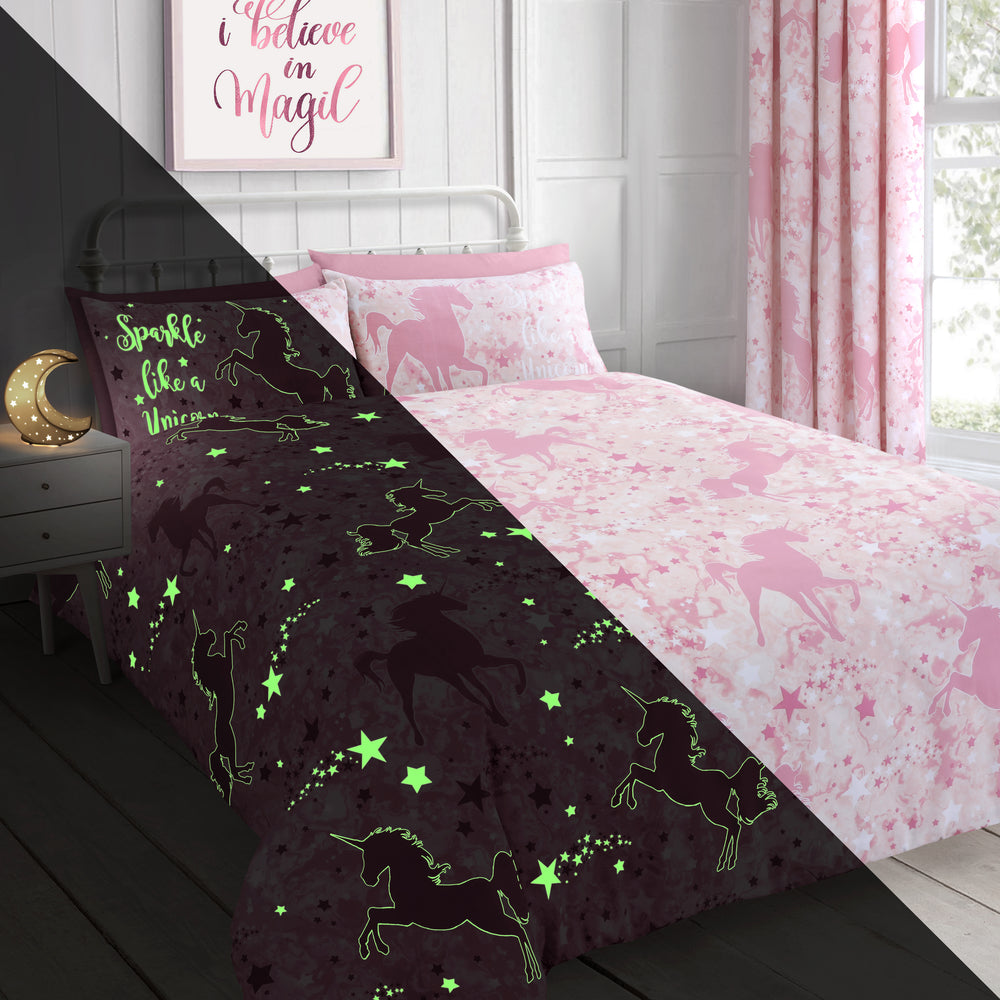 Velosso Unicorn Stars Glow In The Dark Pink Duvet Cover & Pillowcase Set