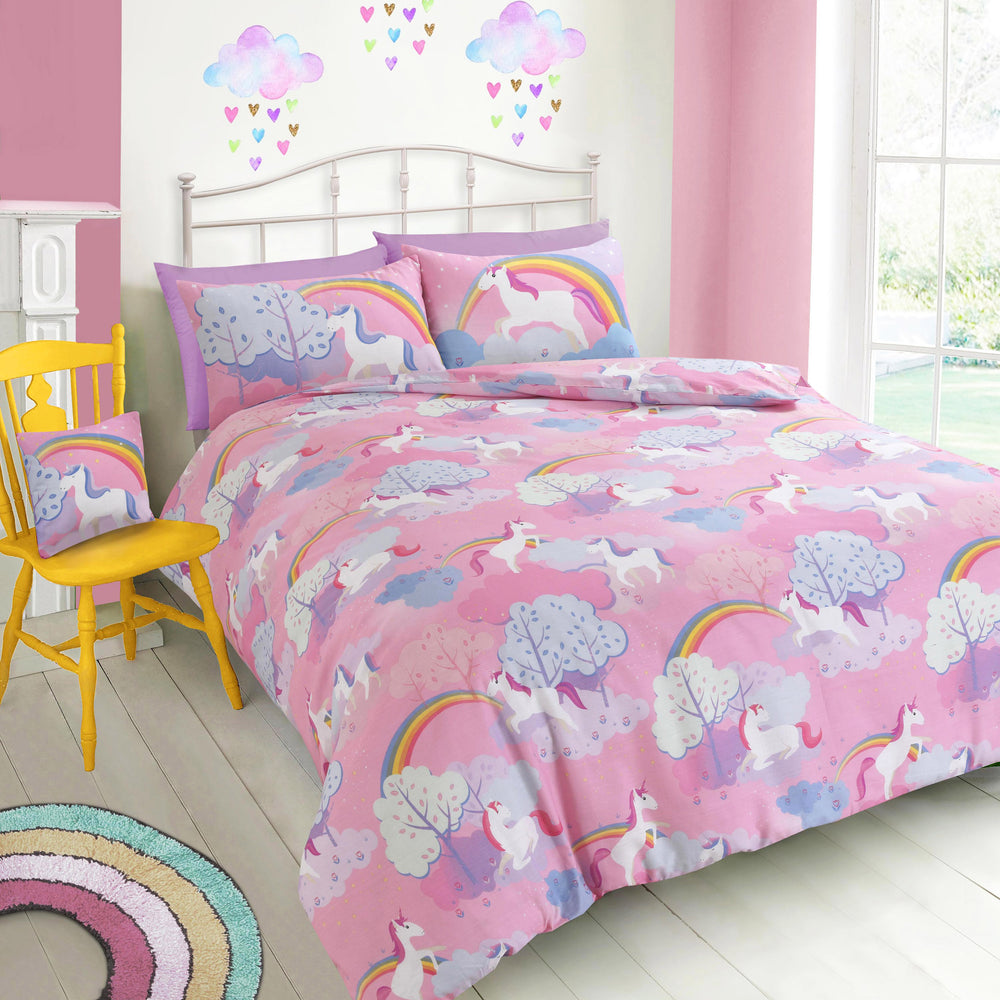 Velosso Unicorn Rainbow Pink Duvet Cover & Pillowcase Set