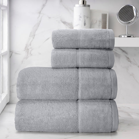 Velosso Plush Velour Silver 4 Piece Bath Towel Bale Set