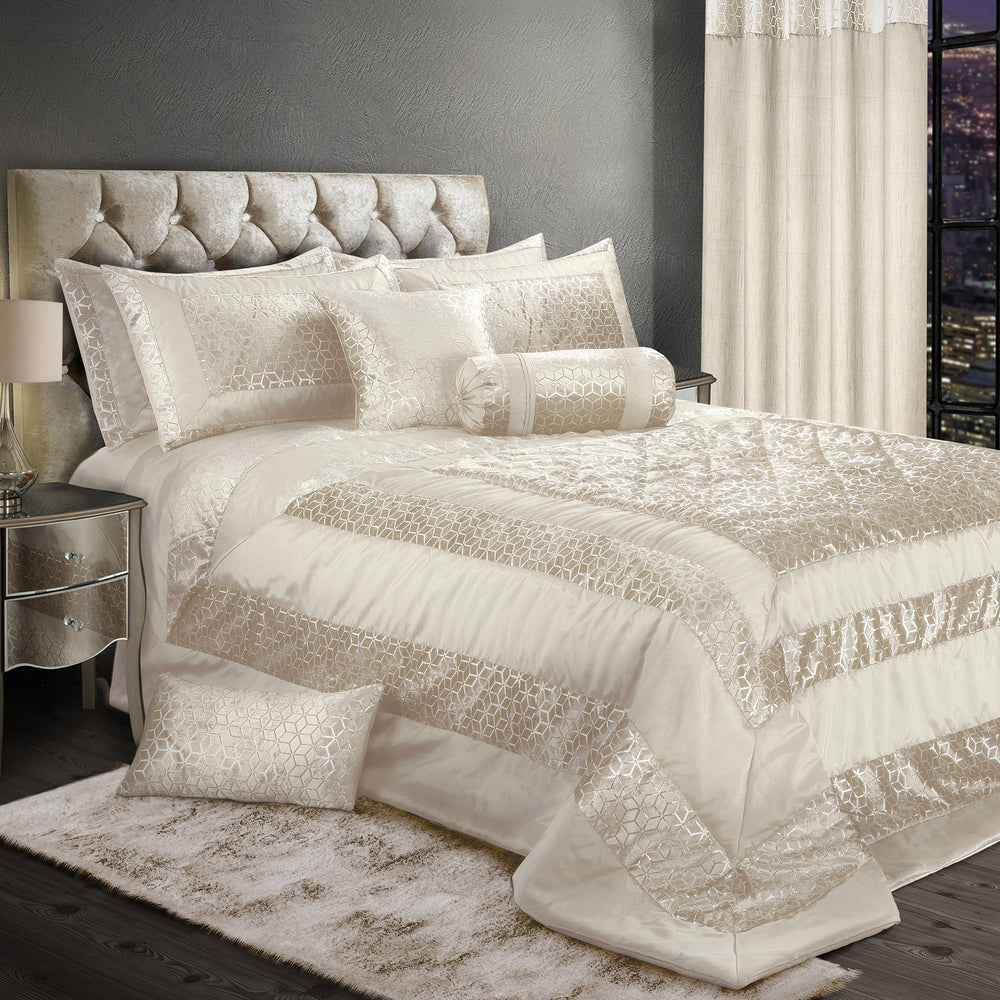 Intimates Vera Faux Silk Crushed Velvet Cream Quilted Bedspread