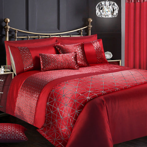 Intimates Vera Geometric Crushed Velvet Red Duvet Cover & Pillowcase Set