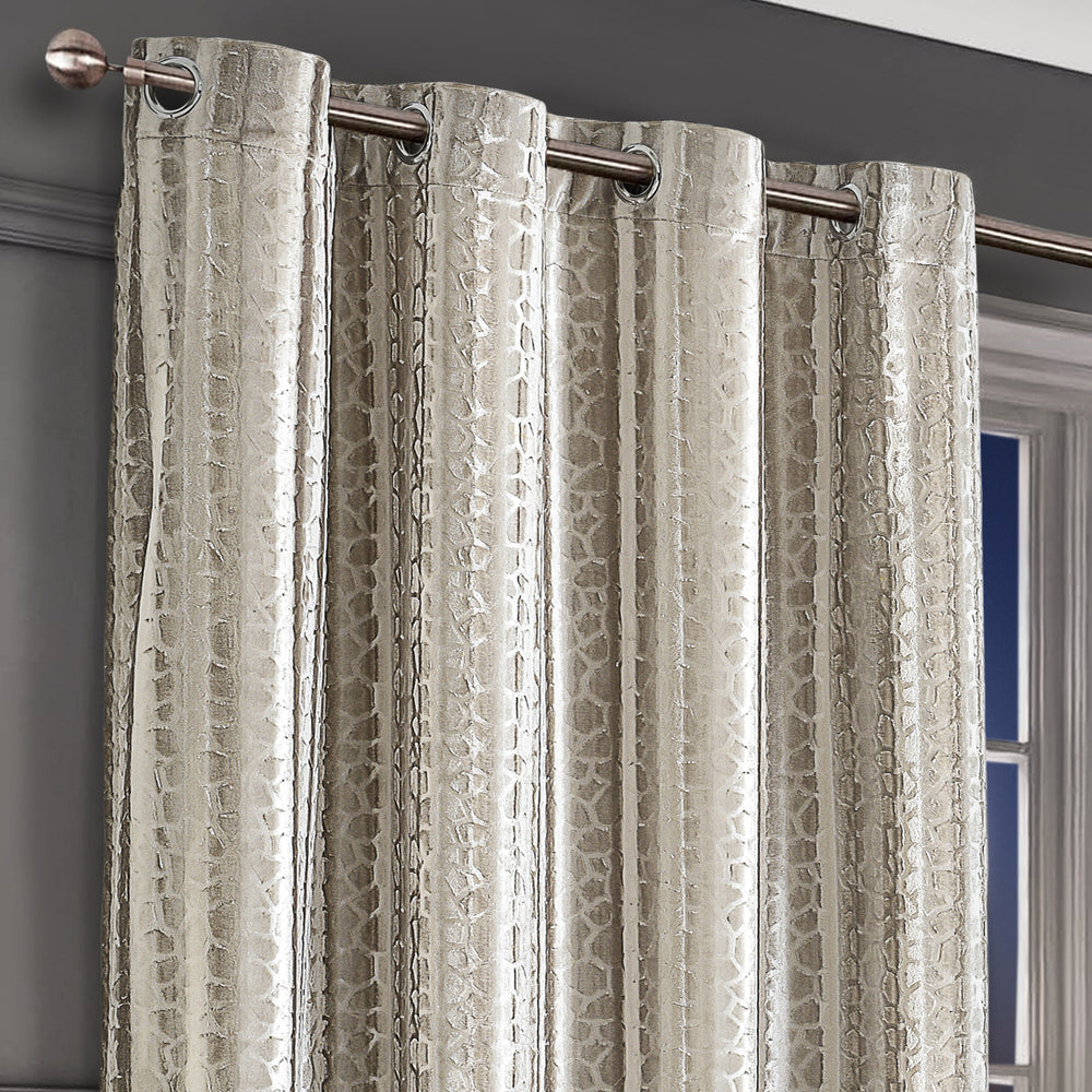 Intimates Verity Natural Crushed Velvet Ready Made Eyelet Curtains