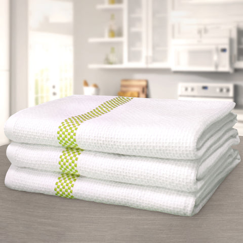 Kitchen Trends Luxury Waffle Lime Green Check Tea Towel