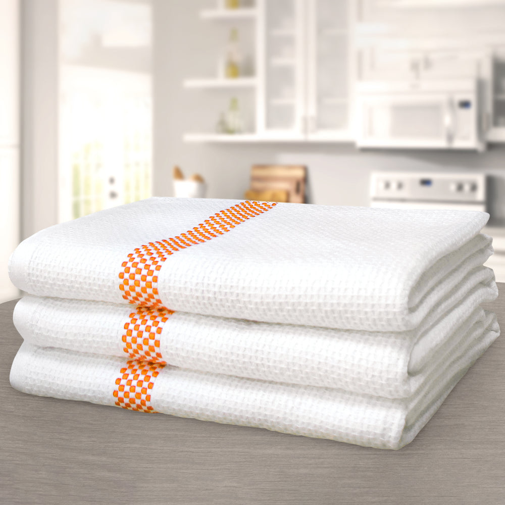 Kitchen Trends Luxury Waffle Orange Check Tea Towel