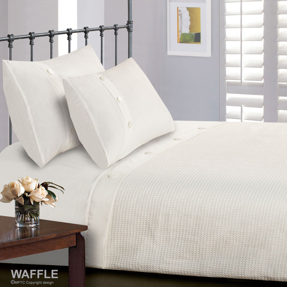 Intimates Waffle Button White Duvet Cover & Pillowcase Set