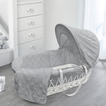 White Wicker Moses Basket & Grey Star Dressing