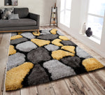 Home Republic Pebbles Ochre 3D Carved Shaggy Floor Rug