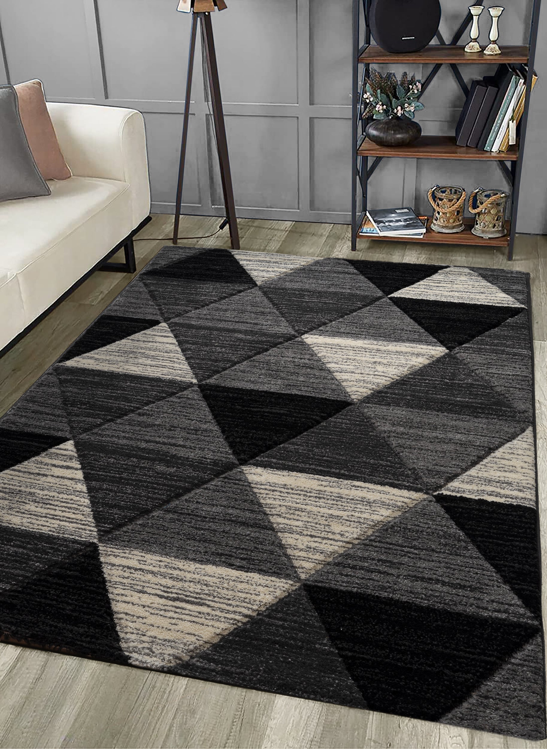 Grey Carved Triangle Geometric Rug | Linens Online