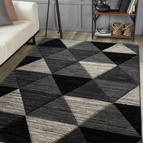 Home Republic Vision Grey Carved Triangle Geometric Floor Rug