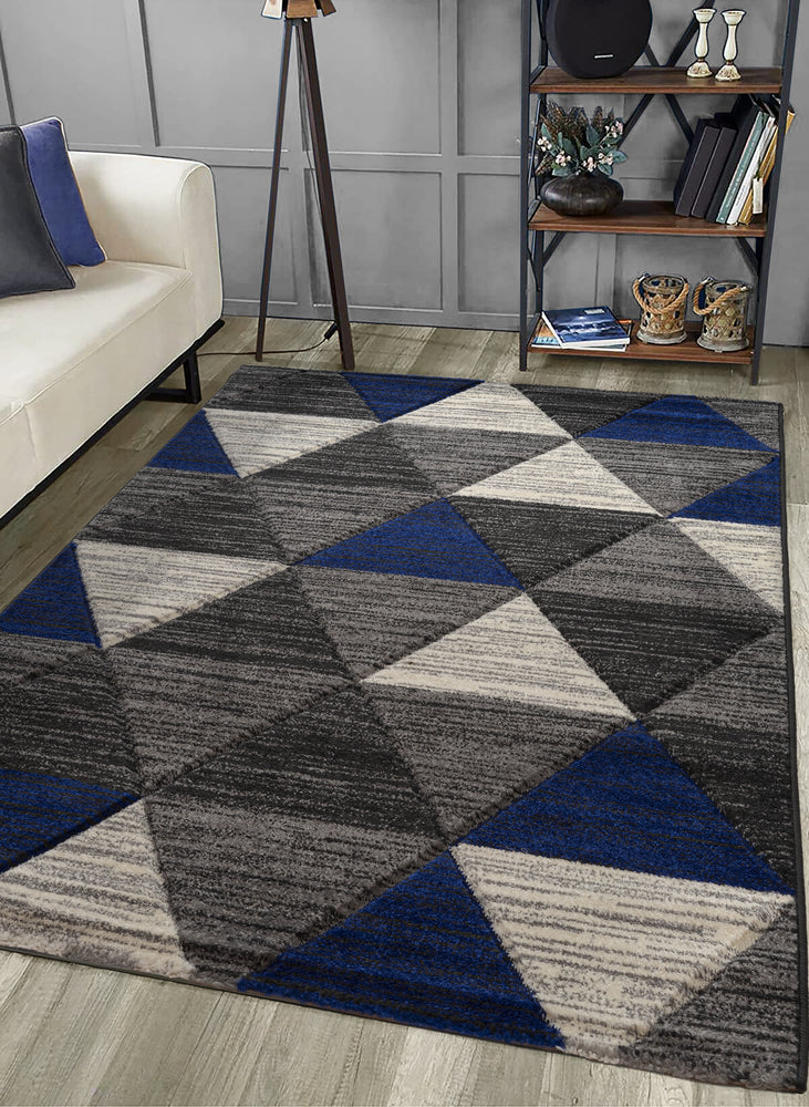 Home Republic Vision Navy Blue Carved Triangle Geometric Floor Rug