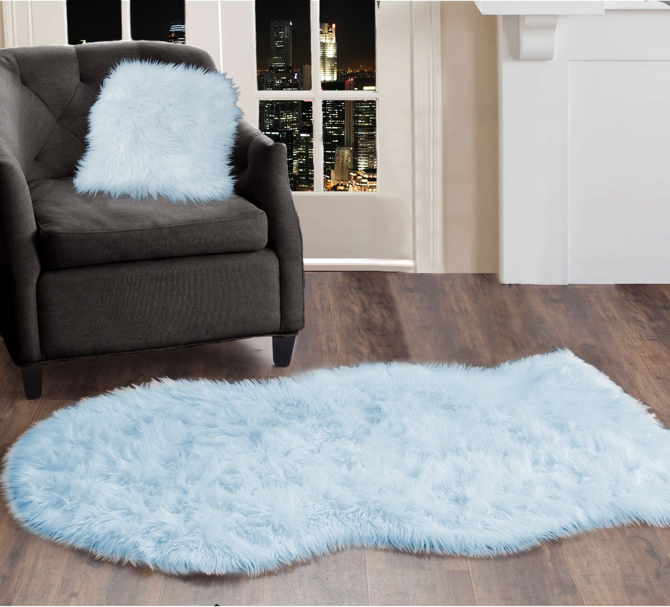 Velosso Sheepskin Blue Faux Fur Rug | Linens Online