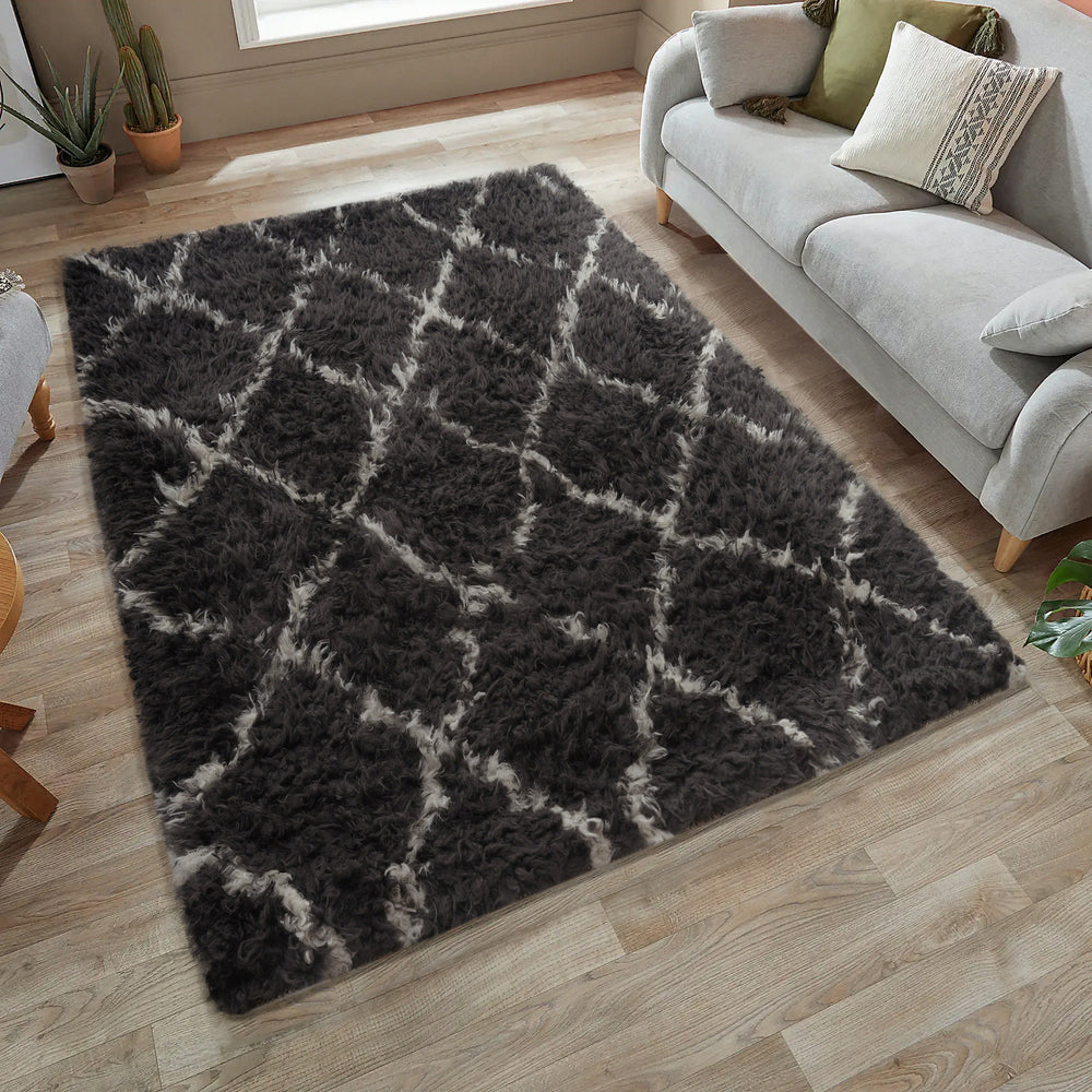 Home Republic Linhas Scandi Grey Teddy Fur Floor Rug