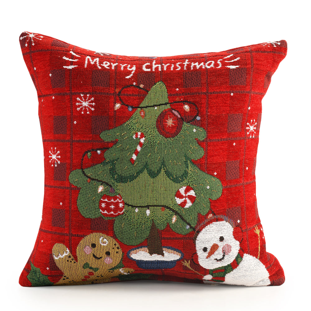 Velosso Tree Check Christmas Festive Chenille Cushion Cover