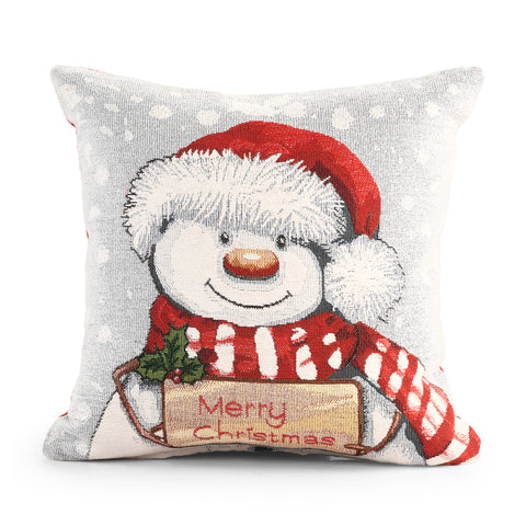 Merry Snowman Christmas Festive Chenille Cushion Cover