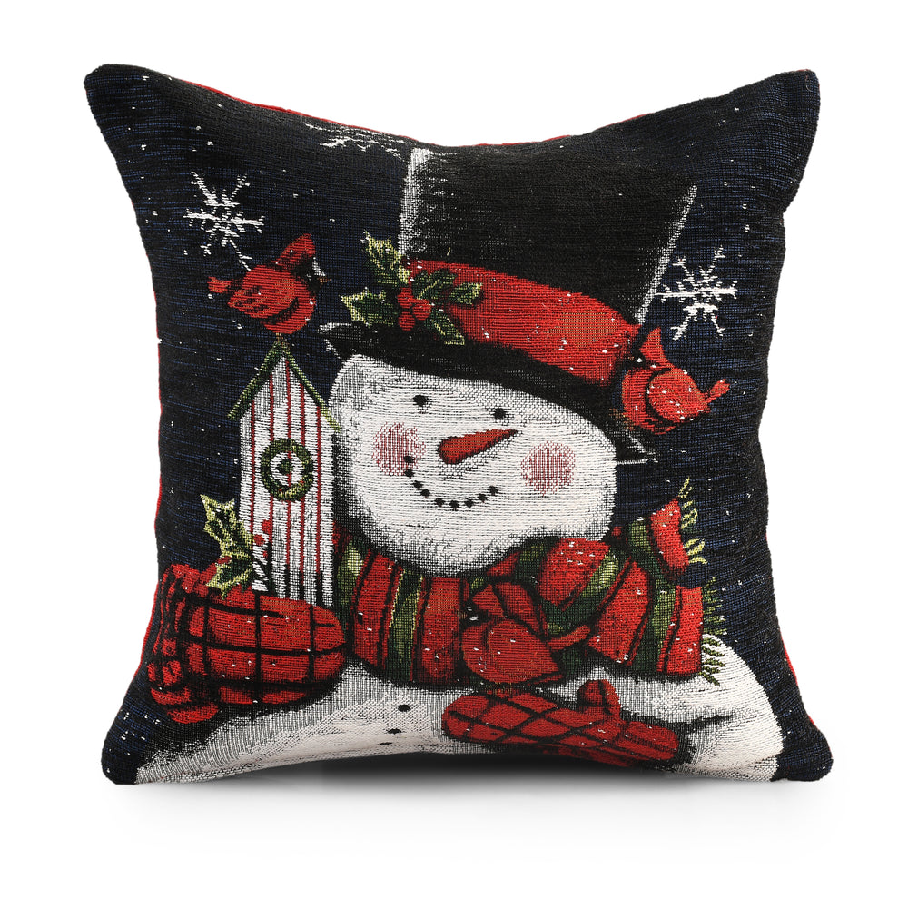 Velosso Snowman & Robin Christmas Festive Chenille Filled Cushion