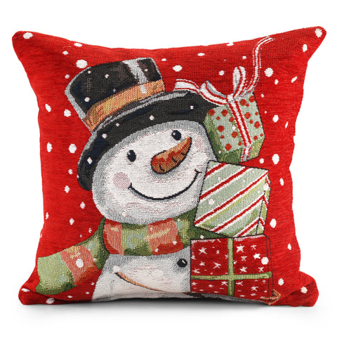 Snowman Presents Christmas Festive Chenille Cushion Cover