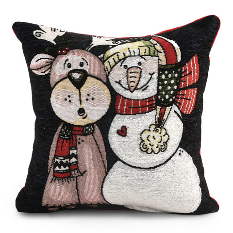 Velosso Snowman & Reindeer Christmas Festive Chenille Cushion Cover