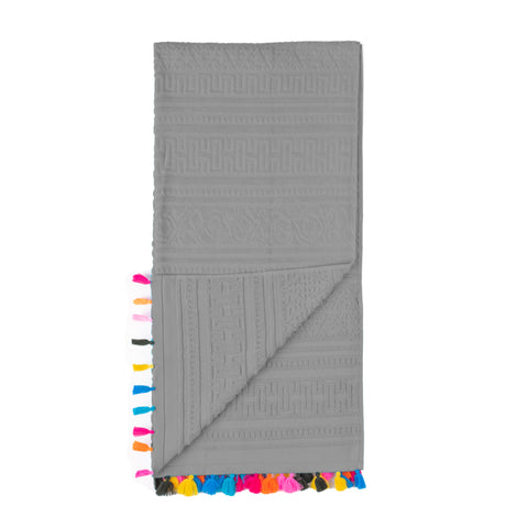 Velosso Grey Velour Tassle Beach Towel