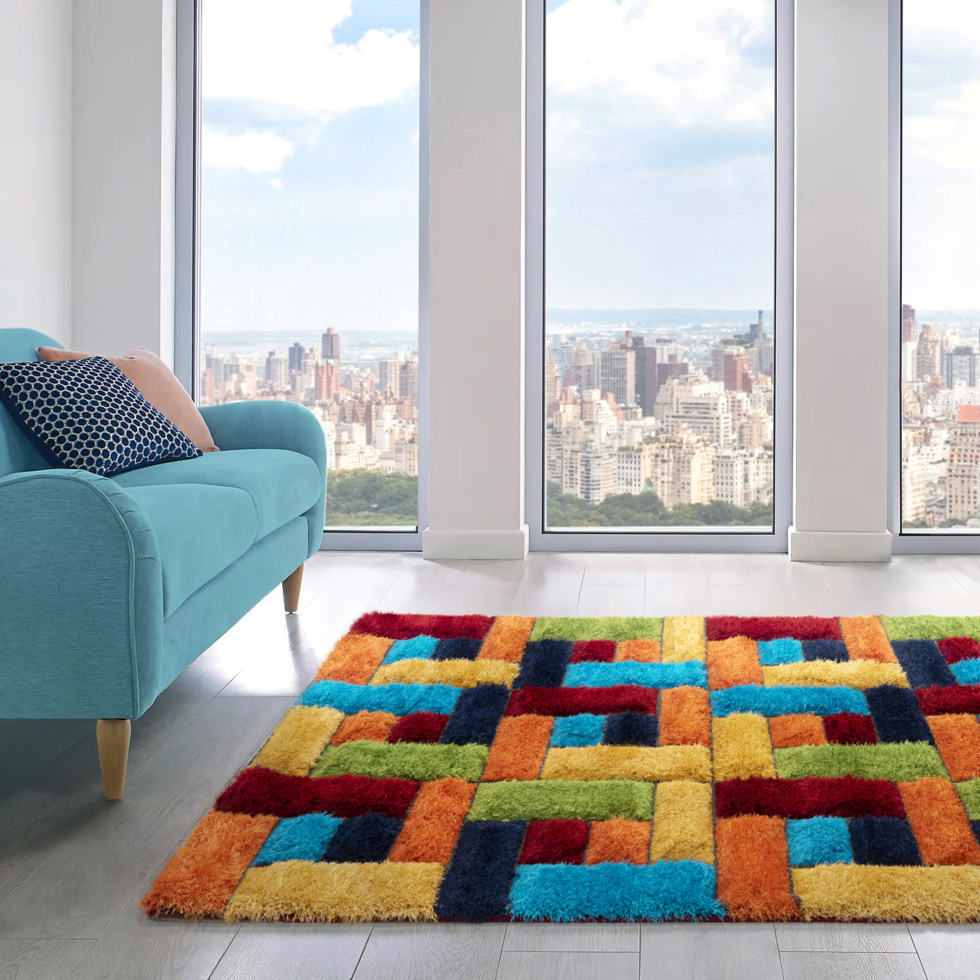 Multi Blocks Geometric Multi Coloured Rug | Linens Online