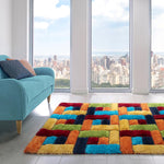 Home Republic Multi Blocks Shaggy Geometric Blocks Multi Coloured Floor Rug