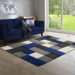Home Republic Dexter Carved Navy Blue Geometric Blocks Floor Rug