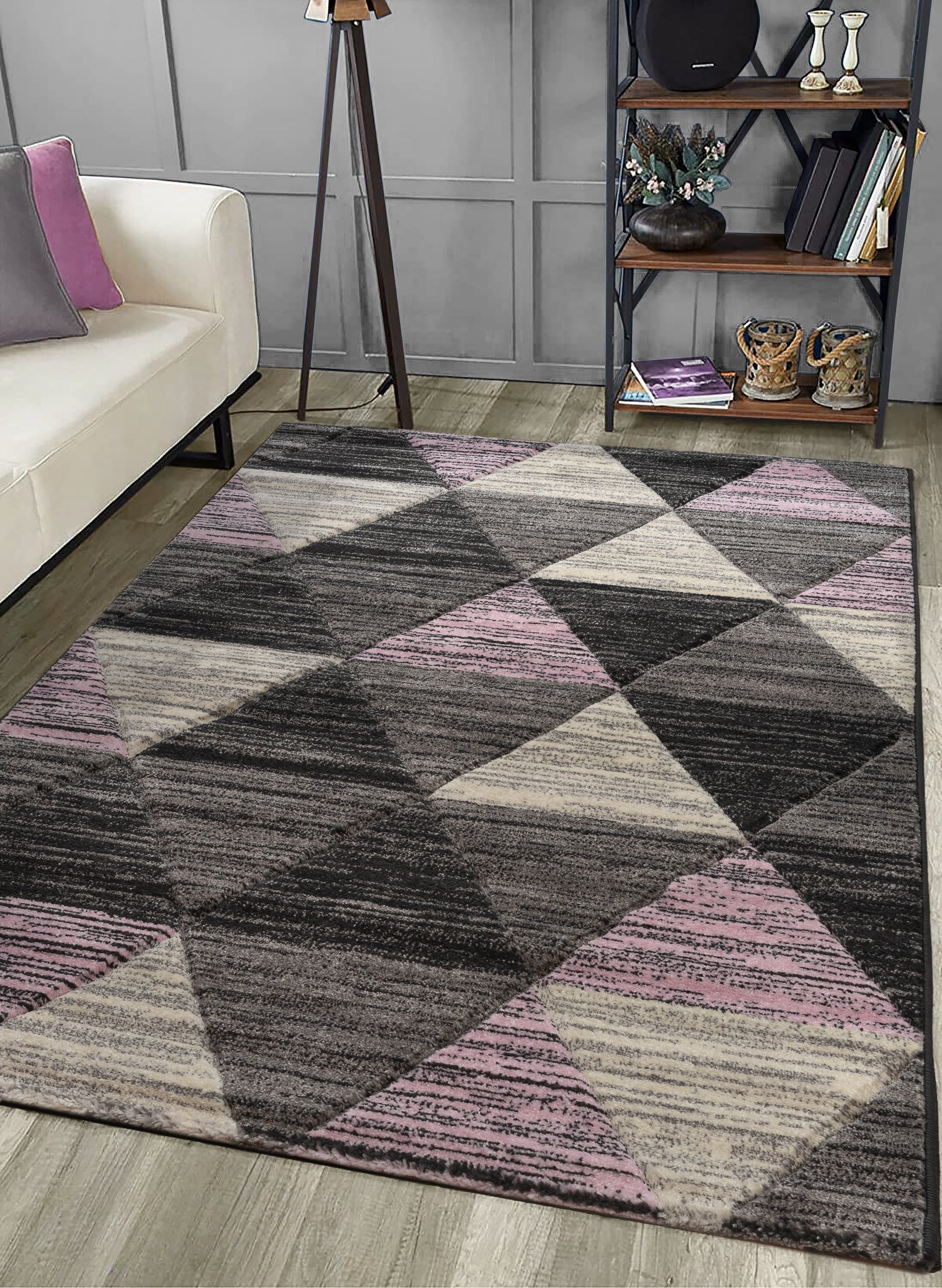 Pink Carved Triangle Geometric Rug | Linens Online