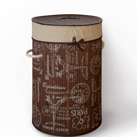 Velosso Brown Round Bamboo Laundry Basket