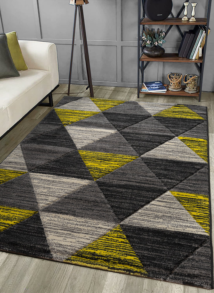 Home Republic Vision Ochre Yellow Carved Triangle Geometric Floor Rug