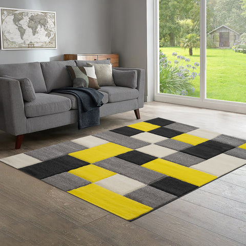 Home Republic Dexter Carved Ochre Yellow Geometric Blocks Floor Rug